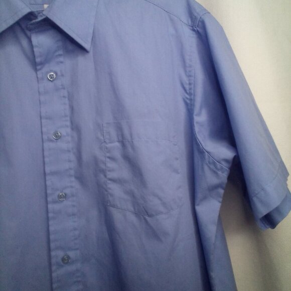 John Weitz Button Down Shirt Men 16 1/2 Short Sleeve Pocket Blue - Picture 6 of 14